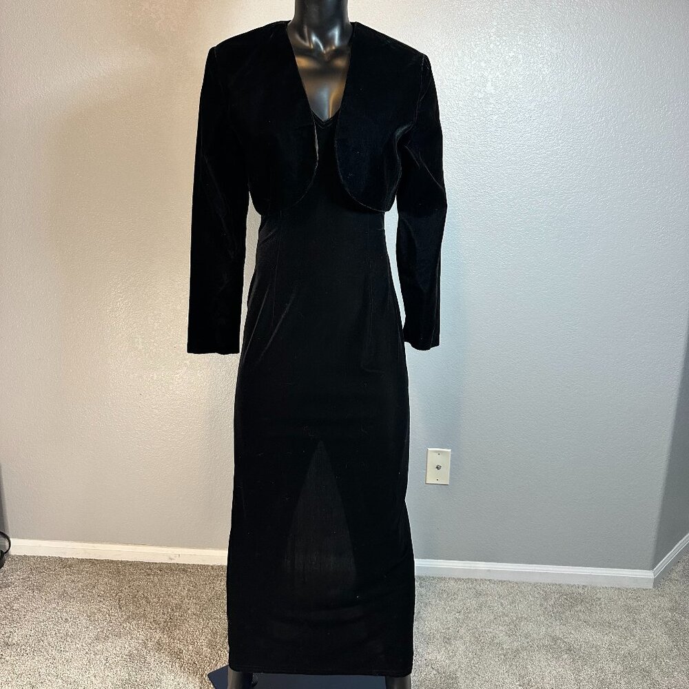 Scott McClintock Black Velvet Formal Evening Dress size 6 w/ Jacket Size L